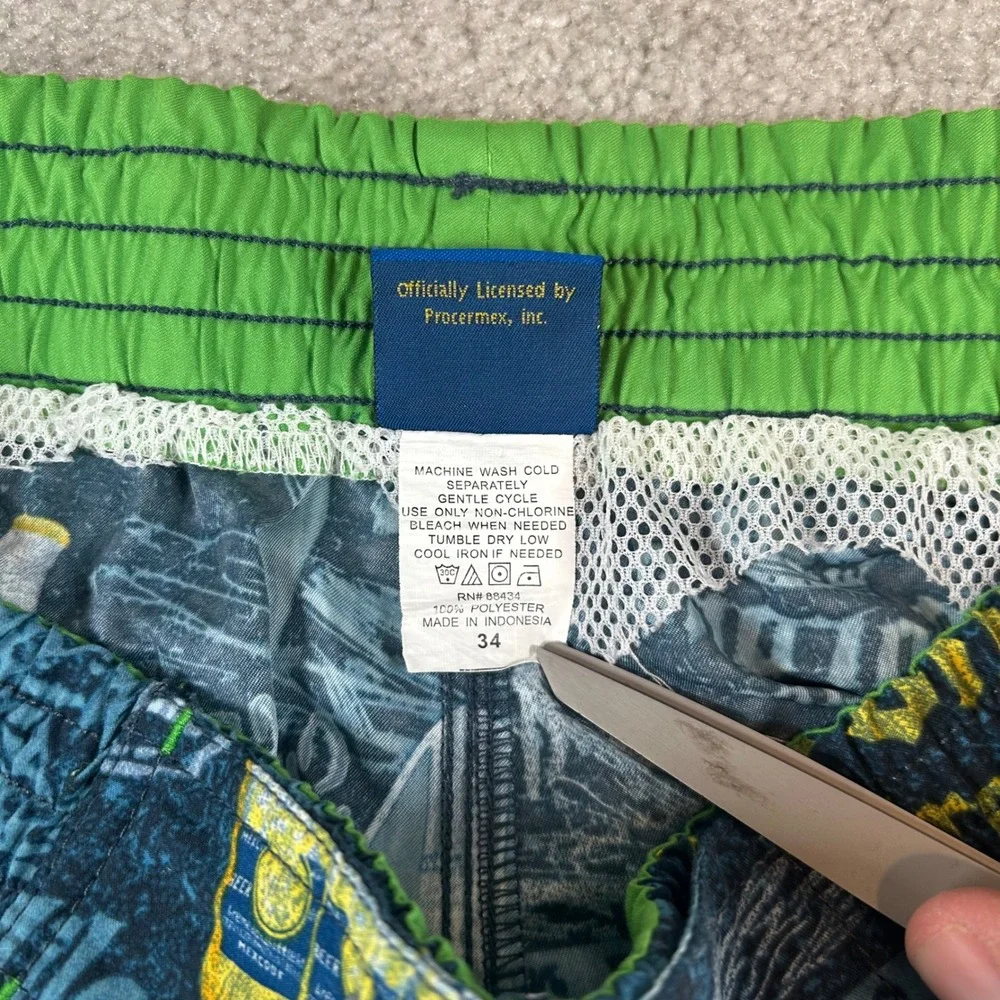 VTG Corona Extra Swim Trunks Mens 34 Blue Tropical Beer Board Shorts Surf Rider